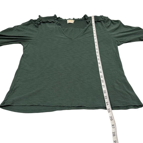 Nation LTD Dolly Smocked Shoulder‎ V-Neck Tee in Evergreen Size XL - Picture 8 of 8